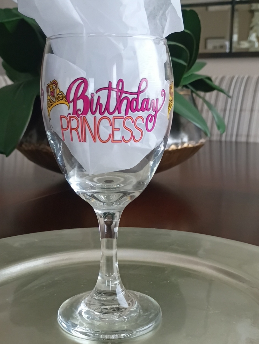 Birthday Princess Stemmed Wine Glass - Pink and Gold